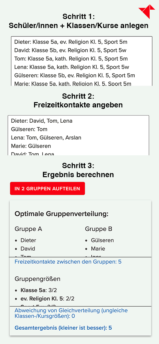 Oberfläche: Kurs-Verteilungs-Rechner für Wechselunterricht